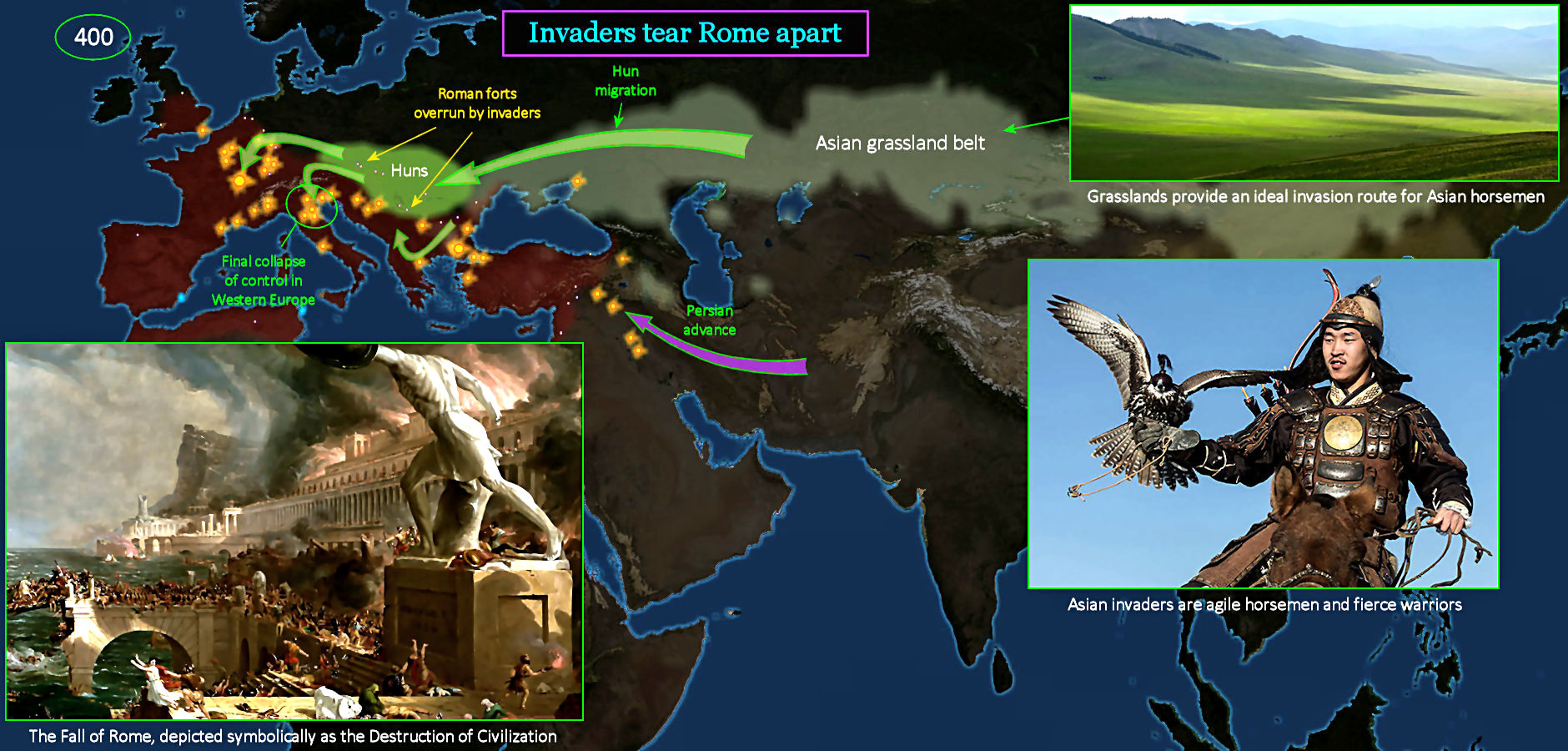 Barbarians weaken Rome, 400 map